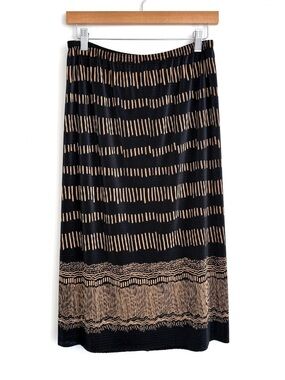 Vintage Carroll Reed Black Gold Pleated Midi Skirt Womens Size Medium 90s